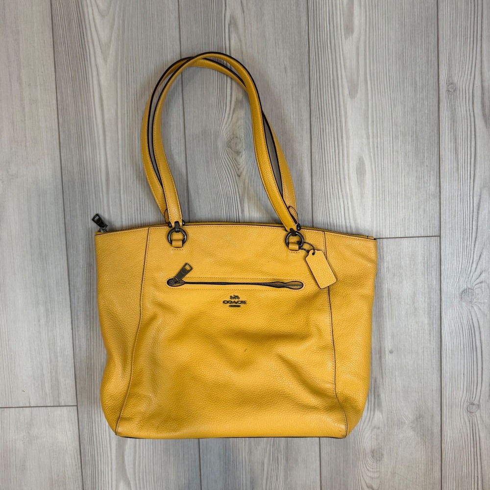 Coach Yellow Pebbled Prairie Leather Zip Top Tote Bag 91615 Gunmetal Hardware